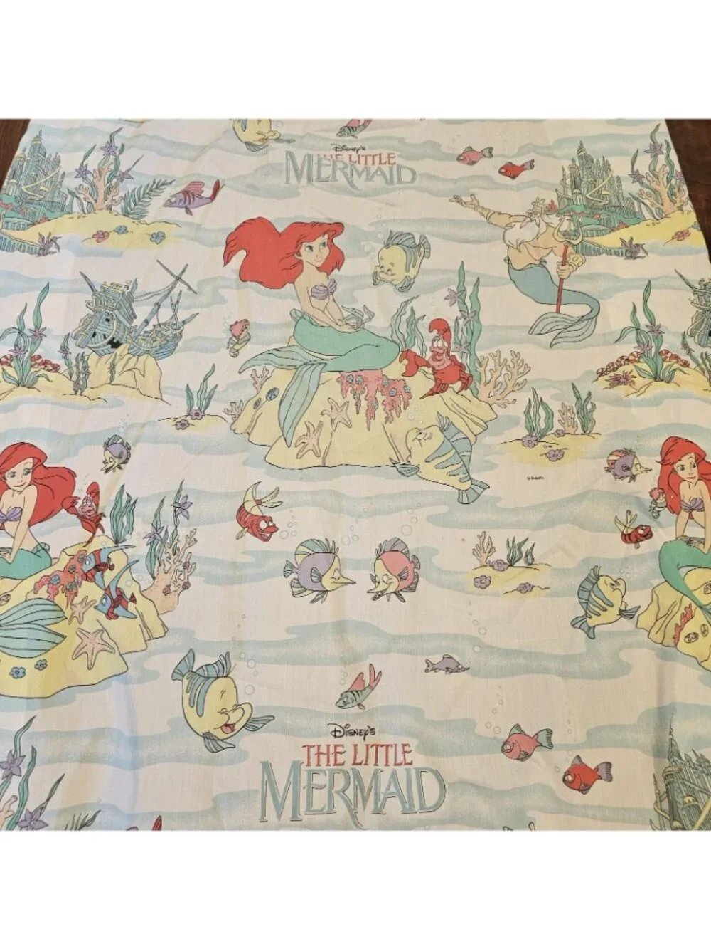 VTG 90s The Little Mermaid Sheet Set Twin Size Disney Ariel Fabric Material
